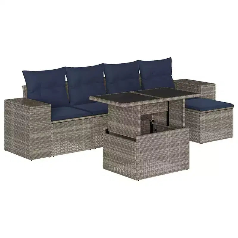 vidaXL Patio Sofa Set with Cushions Table and Couches 6 Piece Poly Rattan