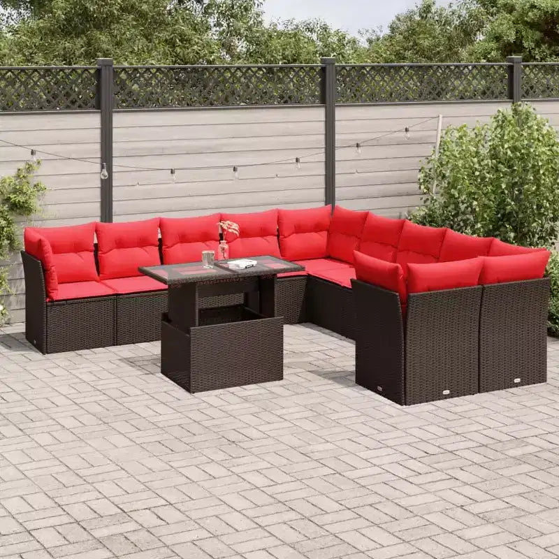 vidaXL Set Divani da Giardino con Cuscini e Tavolo Esterno 11 pz Polyrattan