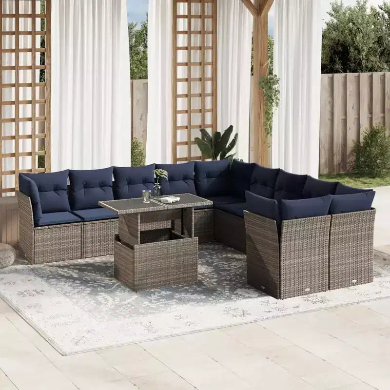 vidaXL Set Divani da Giardino con Cuscini e Tavolo Esterno 11 pz Polyrattan