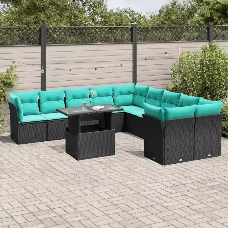 vidaXL Set Divani da Giardino con Cuscini e Tavolo Esterno 11 pz Polyrattan