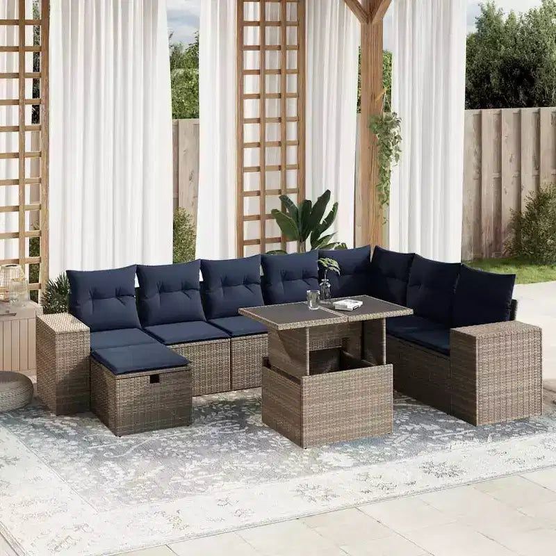 vidaXL Set Divani da Giardino Sezionali con Cuscini, 9 Pezzi, Polyrattan