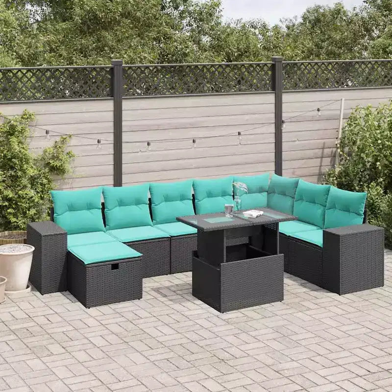 vidaXL Set Divani da Giardino Sezionali con Cuscini, 9 Pezzi, Polyrattan