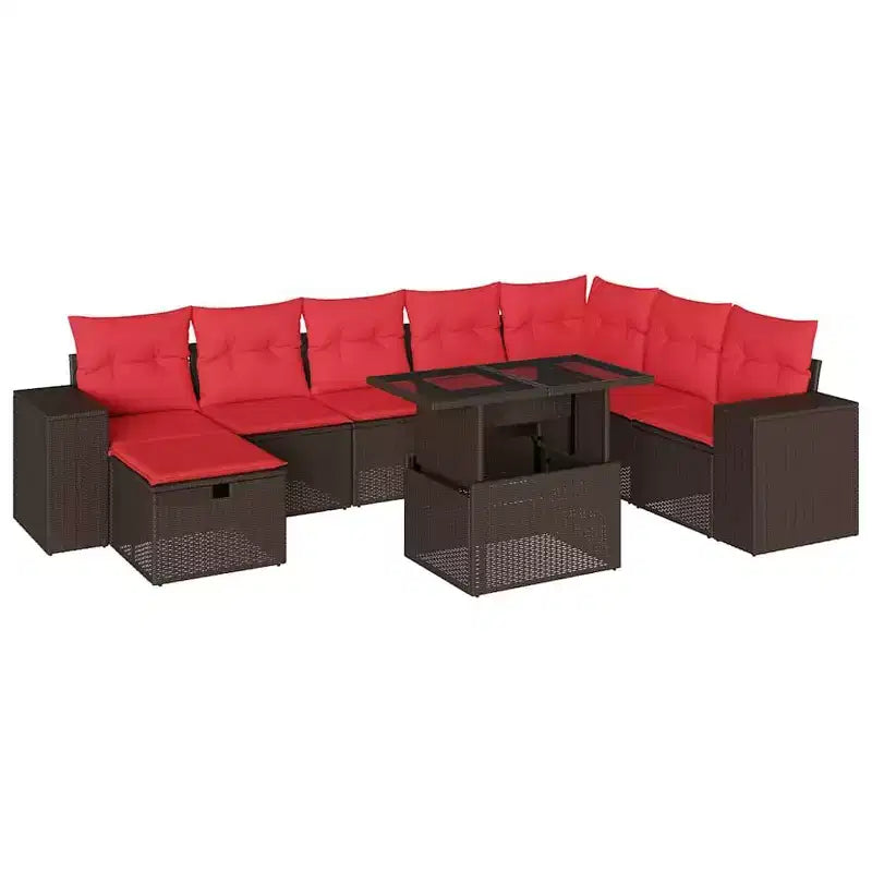 vidaXL Set Divani da Giardino Sezionali con Cuscini, 9 Pezzi, Polyrattan