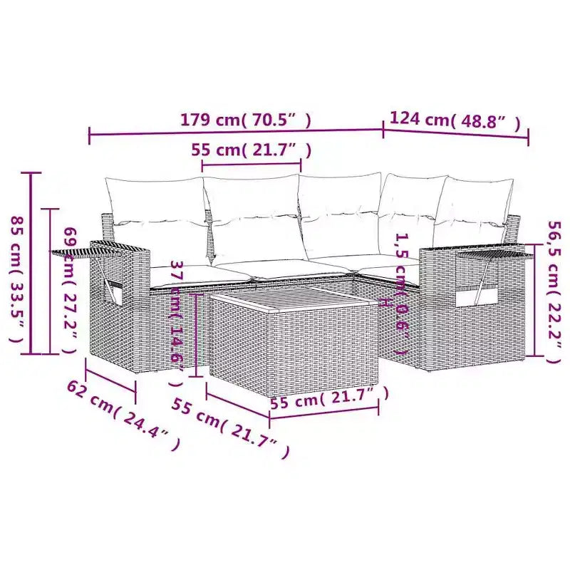 vidaXL Set Divani da Giardino 5 pz con Cuscini Grigio in Polyrattan