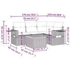 vidaXL Set Divani da Giardino 5 pz con Cuscini Grigio in Polyrattan