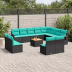 vidaXL 13 Piece Garden Sofa Set with Cushions Black Poly Rattan