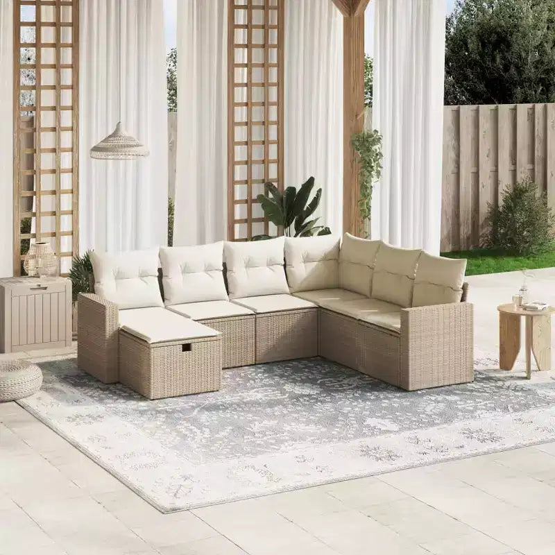 vidaXL Set Divani da Giardino 7 pz con Cuscini, Sezionale da Esterno in Polyrattan, Vari Colori, Design Modulare