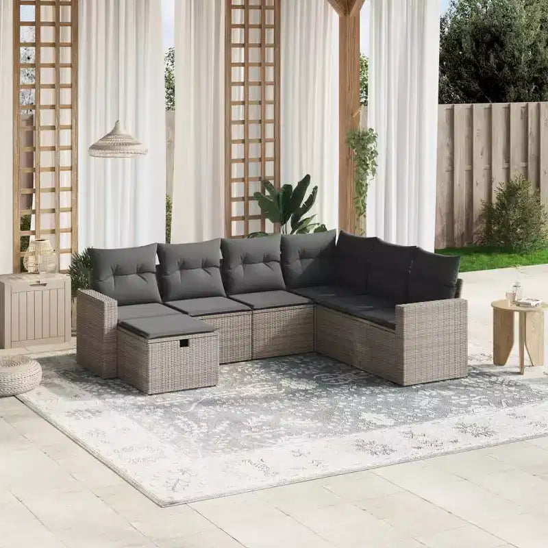 vidaXL Set Divani da Giardino 7 pz con Cuscini, Sezionale da Esterno in Polyrattan, Vari Colori, Design Modulare
