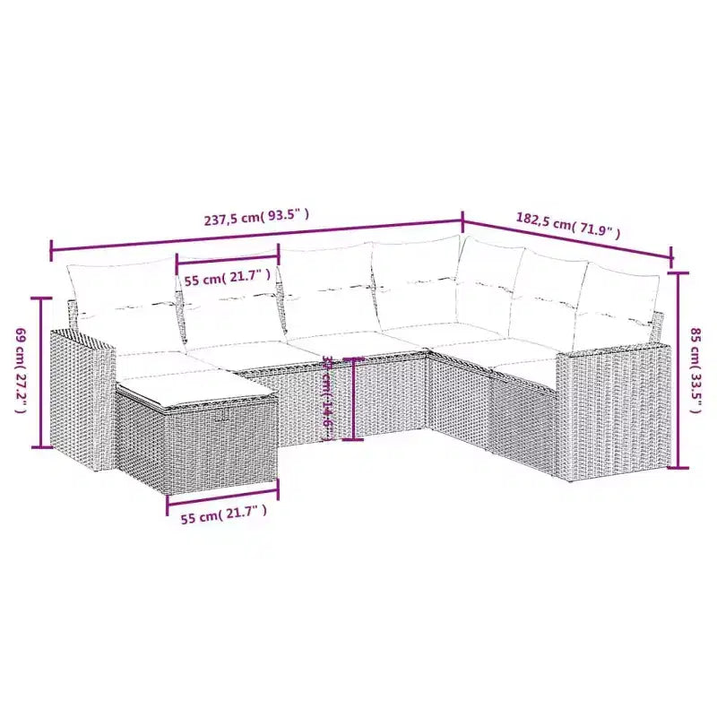 vidaXL Set Divani da Giardino 7 pz con Cuscini, Sezionale da Esterno in Polyrattan, Vari Colori, Design Modulare