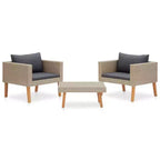 vidaXL Patio Furniture Set 3 Piece Patio Sofa with Coffee Table Poly Rattan