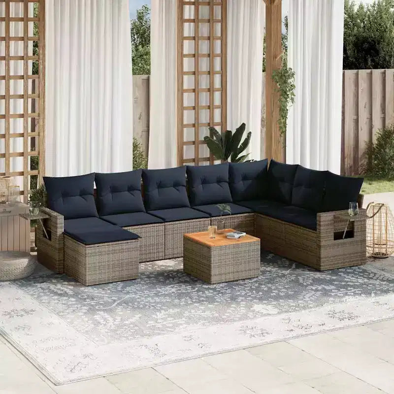 vidaXL Salotto da Giardino 9 pz con Cuscini Grigio Polyrattan