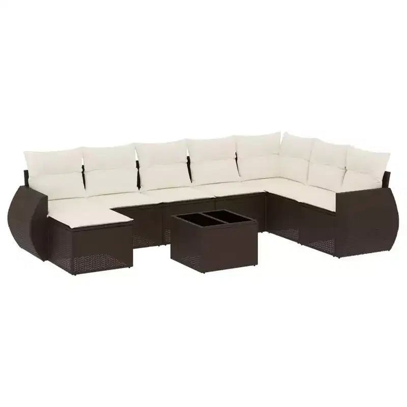 vidaXL 9 Piece Patio Sofa Set with Cushions Brown Poly Rattan