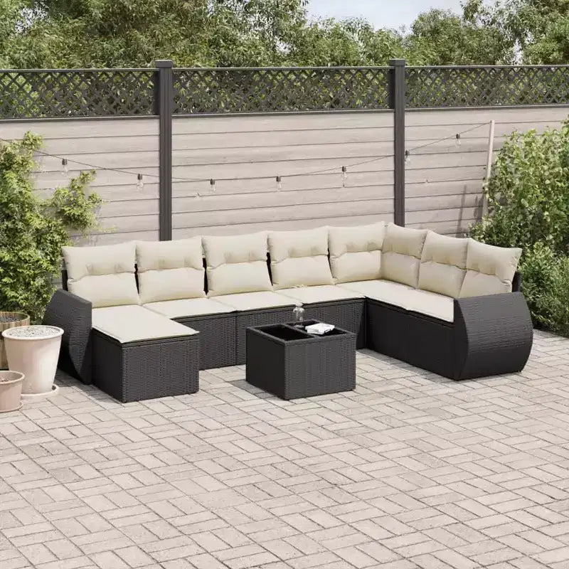 vidaXL Set Divani da Giardino 9 pz con Cuscini in Polyrattan Marrone