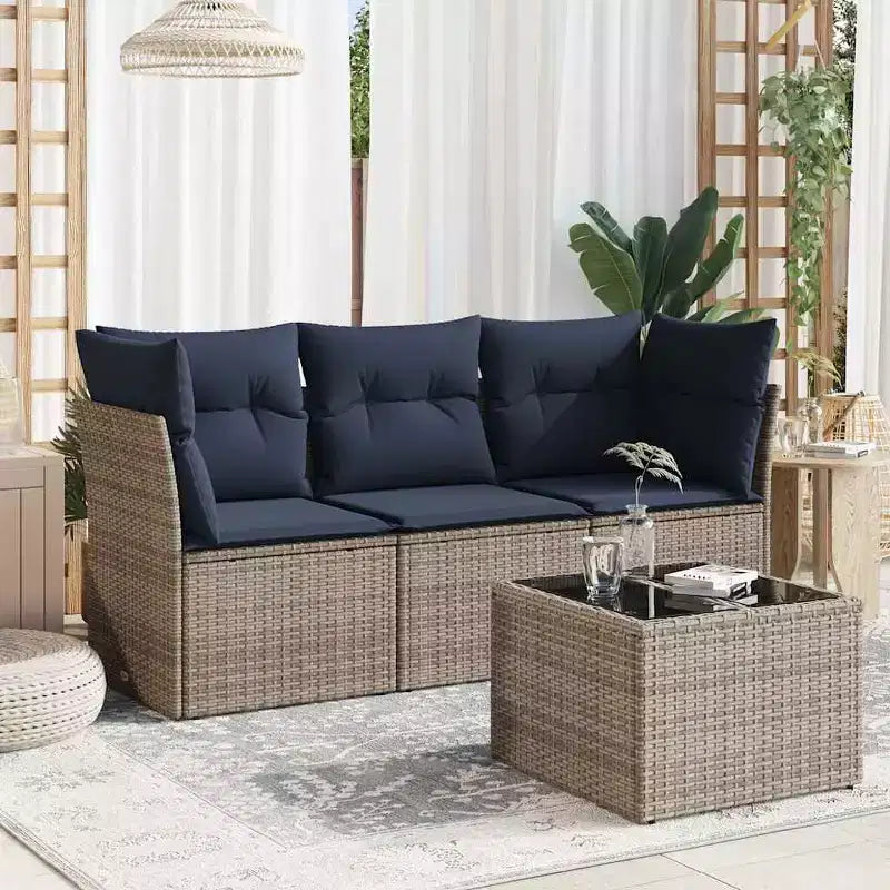 vidaXL Set Divani da Giardino 4 pz con Cuscini in Polyrattan - Con Tavolo