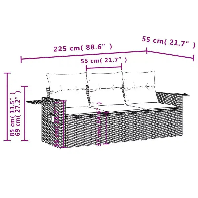 vidaXL Salotto da Giardino in Rattan Sintetico Divano da Giardino Pieghevole Medio
