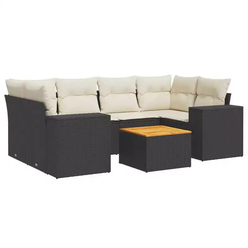 vidaXL Patio Sofa Set with Cushions Outdoor Furniture, 7-Piece Poly Rattan Sectional