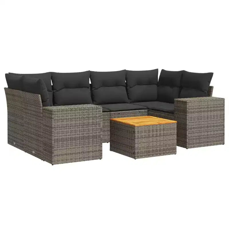 vidaXL Patio Sofa Set with Cushions Outdoor Furniture, 7-Piece Poly Rattan Sectional