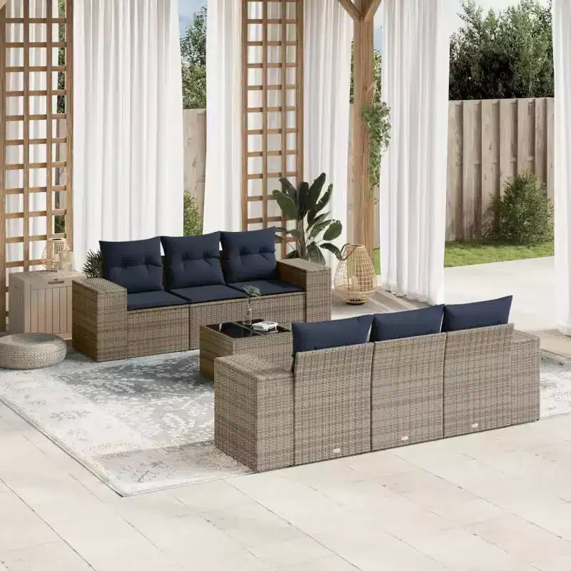 vidaXL Set Divani da Giardino 7 pz con Cuscini Grigio in Polyrattan