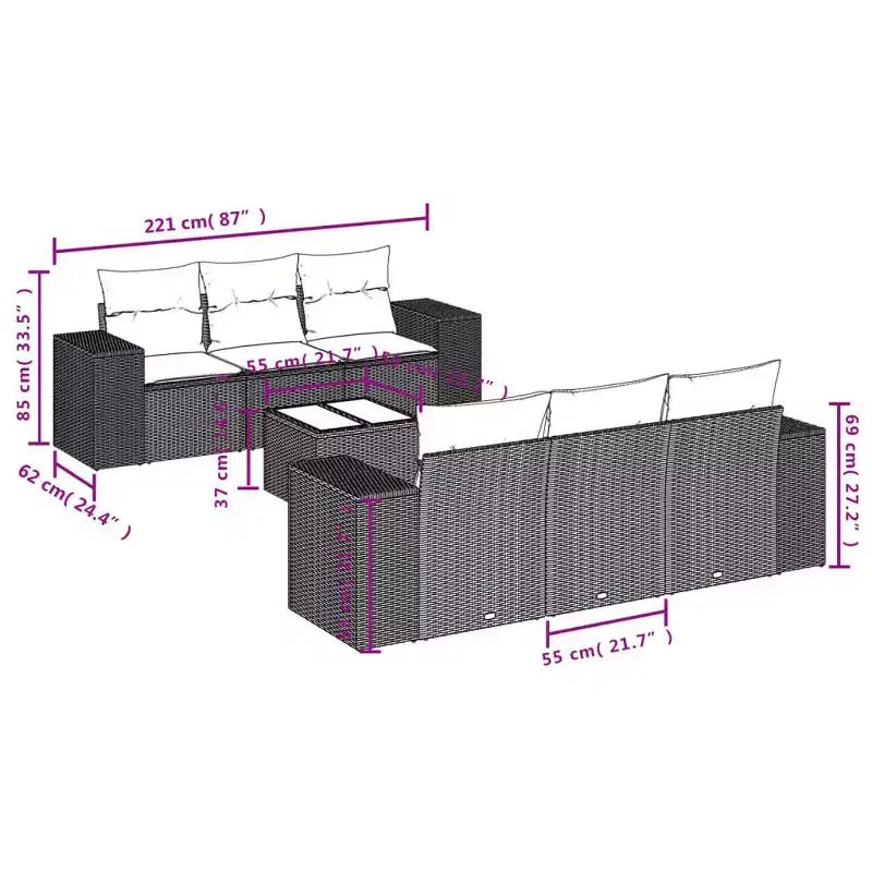 vidaXL Set Divani da Giardino 7 pz con Cuscini Grigio in Polyrattan