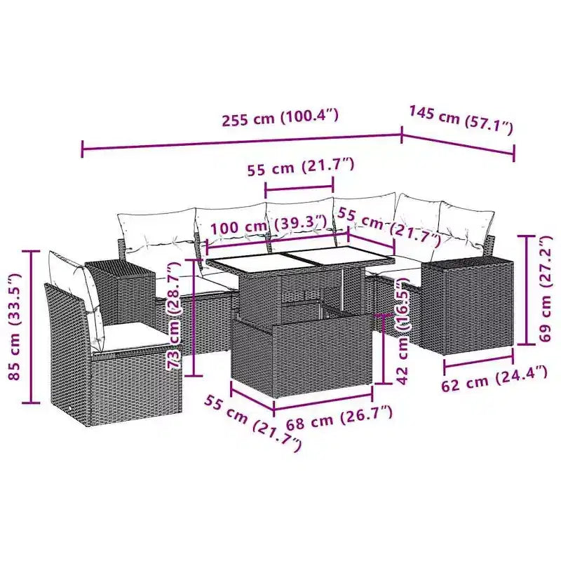 vidaXL 7 Piece Garden Sofa Set with Cushions Poly Rattan
