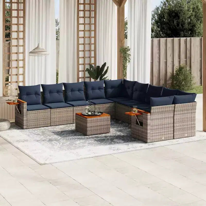 vidaXL Set divani da esterno a 11 pezzi con cuscini, in polyrattan grigio (solo per USA)