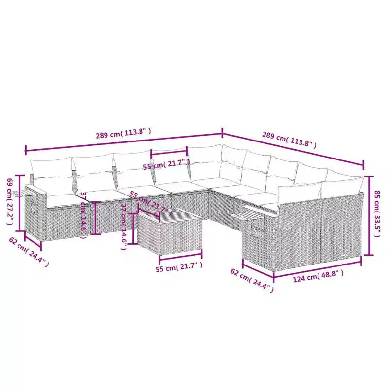 vidaXL Set divani da esterno a 11 pezzi con cuscini, in polyrattan grigio (solo per USA)
