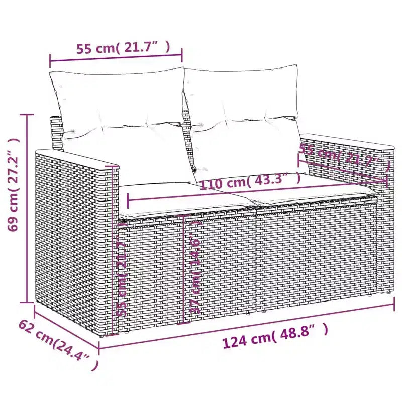 vidaXL Set divani da esterno a 11 pezzi con cuscini, in polyrattan grigio (solo per USA)