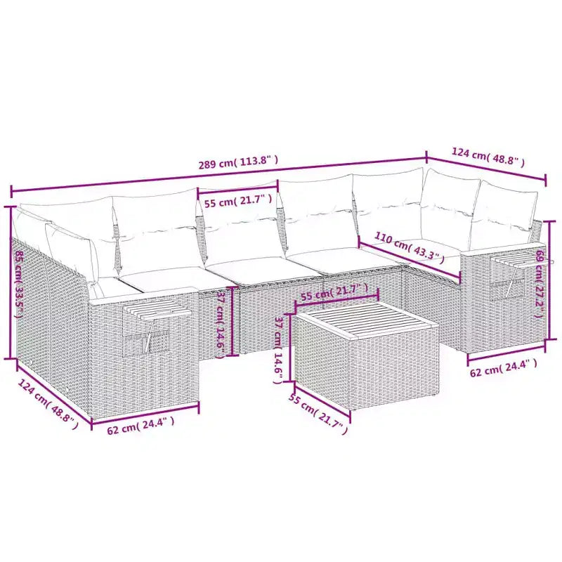 vidaXL Set Divani da Giardino 8 pz con Cuscini Nero Polyrattan (solo per USA)
