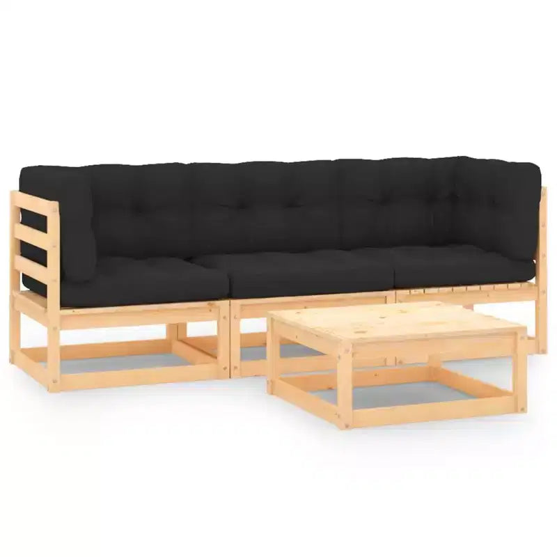 vidaXL Set Salotto da Esterno 4 pz con Cuscini Legno Pino Massello - Naturale Sì