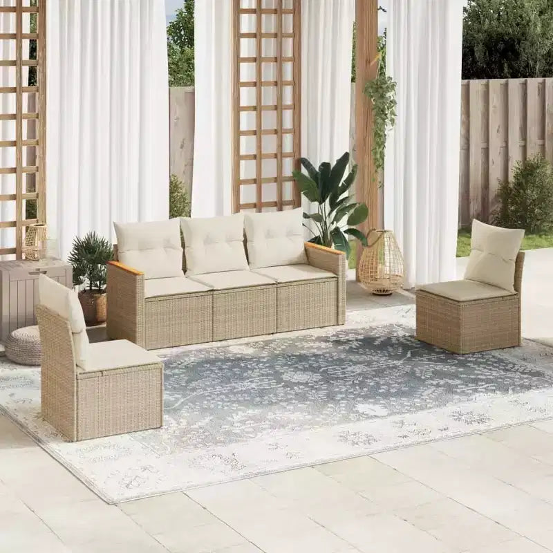 vidaXL Set Divani da Giardino 6 pz con Cuscini Beige in Polyrattan