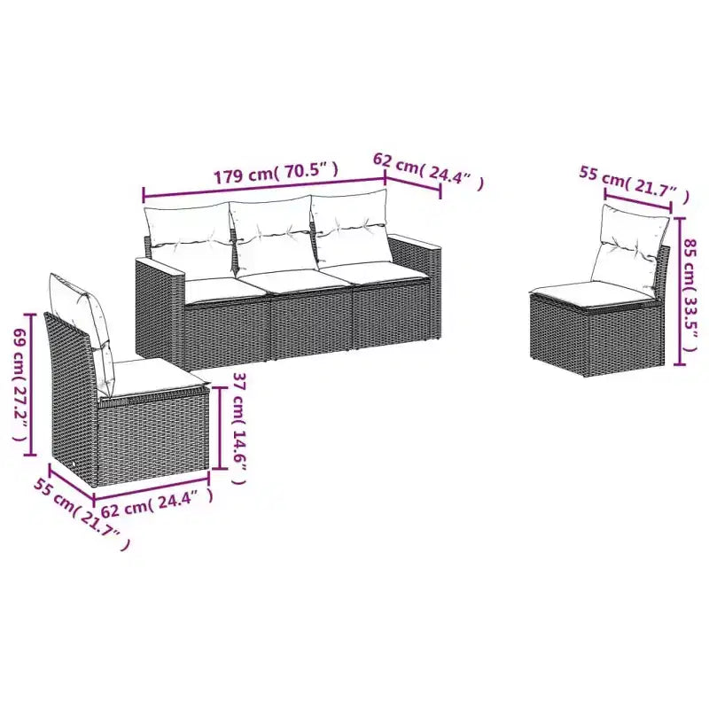 vidaXL Set Divani da Giardino 6 pz con Cuscini Beige in Polyrattan