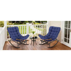 COZONY 2 Piece Papasan Rocking Chair Set, Oversized with Foot Rest Thick Removable Cushion Metal Frame PE Rattan for Patio Porch Garden Living Room