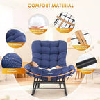 COZONY Set di 2 poltrone Papasan a dondolo, oversize con poggiapiedi, cuscino spesso rimovibile, struttura in metallo, rattan PE, per patio, portico, giardino, soggiorno