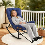 COZONY Set di 2 poltrone Papasan a dondolo, oversize con poggiapiedi, cuscino spesso rimovibile, struttura in metallo, rattan PE, per patio, portico, giardino, soggiorno