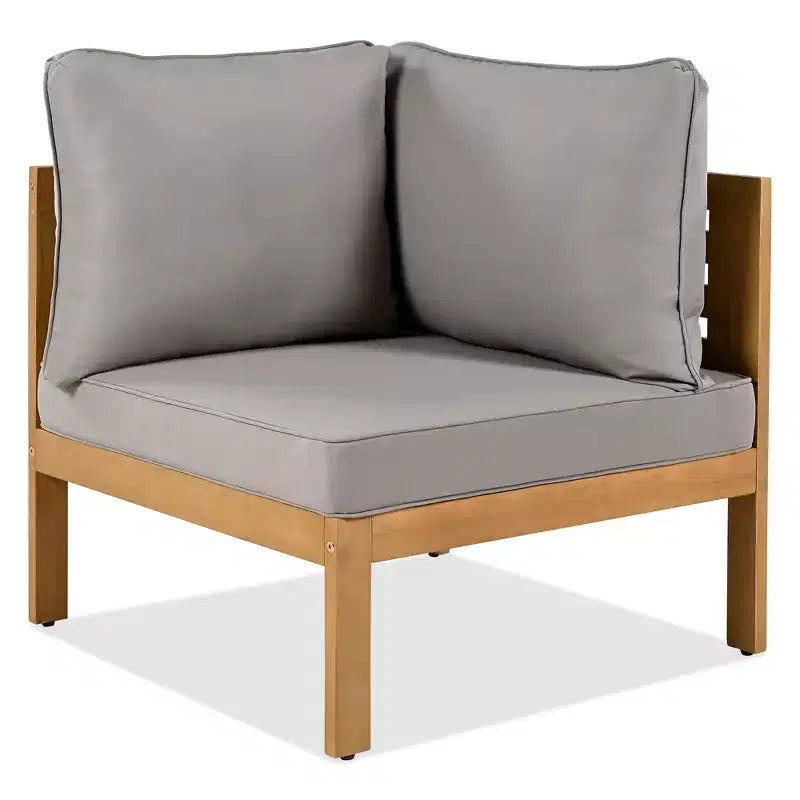 GDFStudio Alberta - Set da Patio Moderno a 4 Pezzi con Divano a L in Legno di Acacia, Braccioli in Corda Intrecciata, Tavolino da Caffè e Cuscini