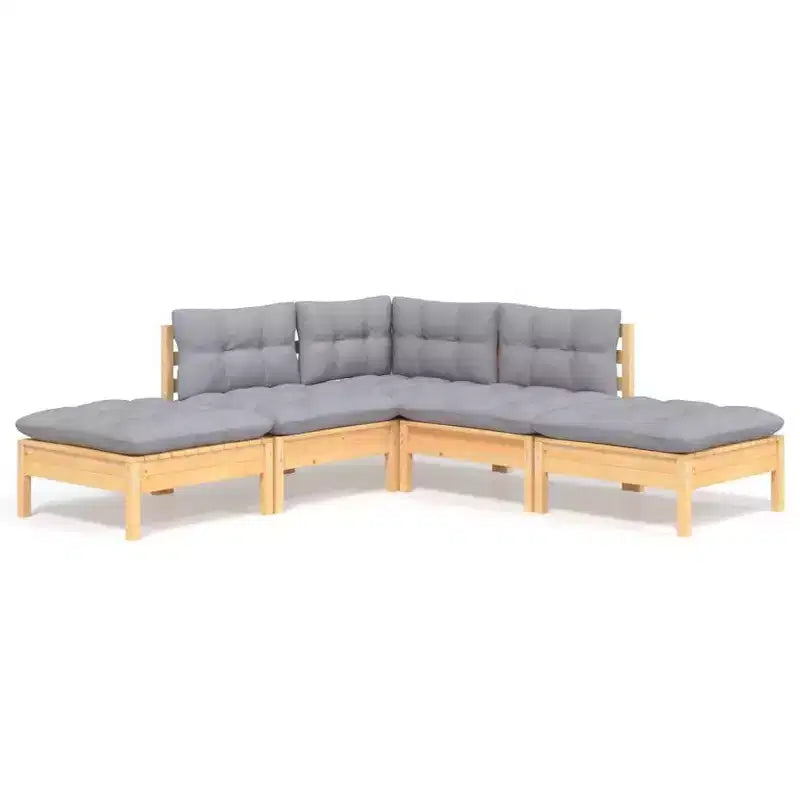 vidaXL Solid Pinewood Patio Lounge Set 5 Piece with Cushions Multi Colors
