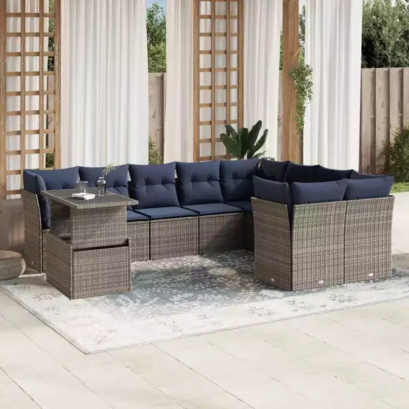 vidaXL Set Divani da Giardino con Cuscini e Tavolino Polyrattan