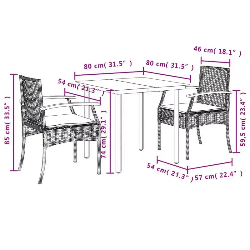 vidaXL Set da pranzo da esterni in rattan PE, 5 pezzi, 4 persone