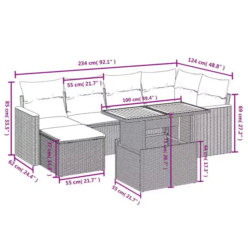 Set Divani da Giardino vidaXL con Cuscini in Polirattan e Acacia
