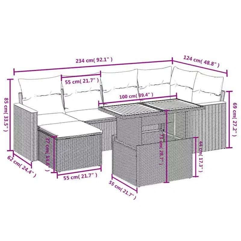 Set Divani da Giardino vidaXL con Cuscini in Polirattan e Acacia