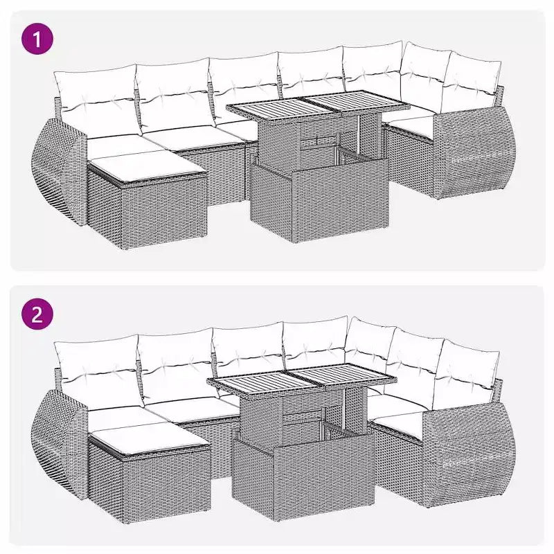 vidaXL Salotto da giardino in polyrattan con braccioli regolabili Standard