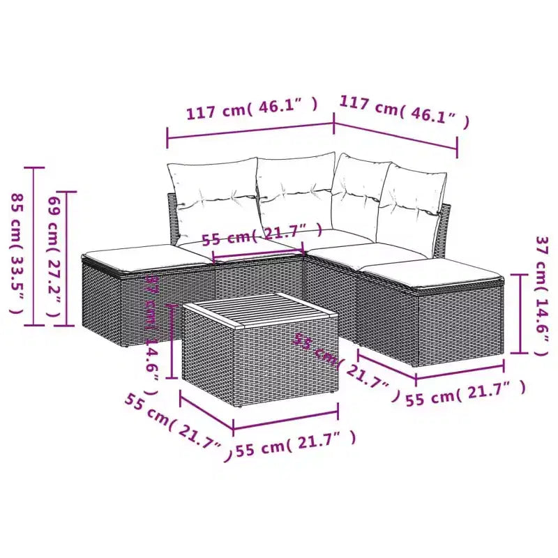 vidaXL Salotto da Giardino con Cuscini in Polyrattan