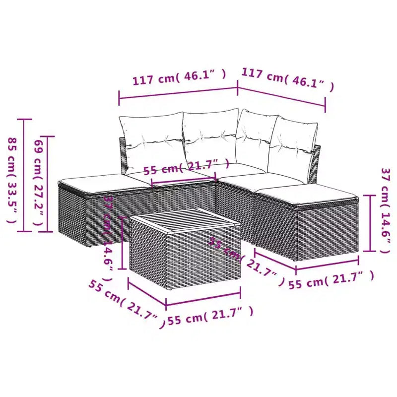vidaXL Salotto da Giardino con Cuscini in Polyrattan
