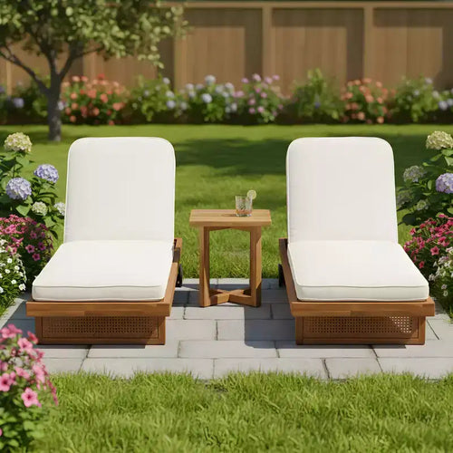 Christopher Knight Home Damaris, set da 3 pezzi in legno di acacia e rattan per patio con lettino prendisole, cuscino e tavolo a doghe
