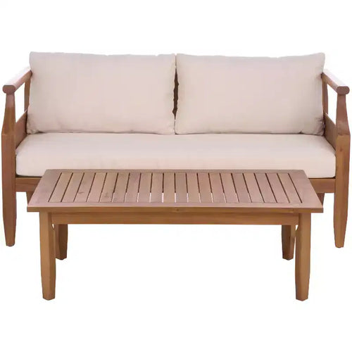 Alta Bench & Table Patio Set - Indoor/Outdoor - PAT6812 - Teak Brown/Cream - Safavieh