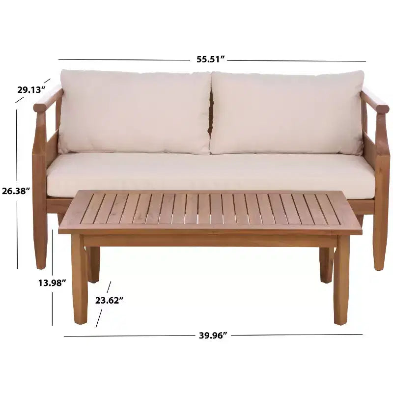 Set da patio Alta panca e tavolo - Interno/Esterno - PAT6812 - Teak Marrone/Crema - Safavieh