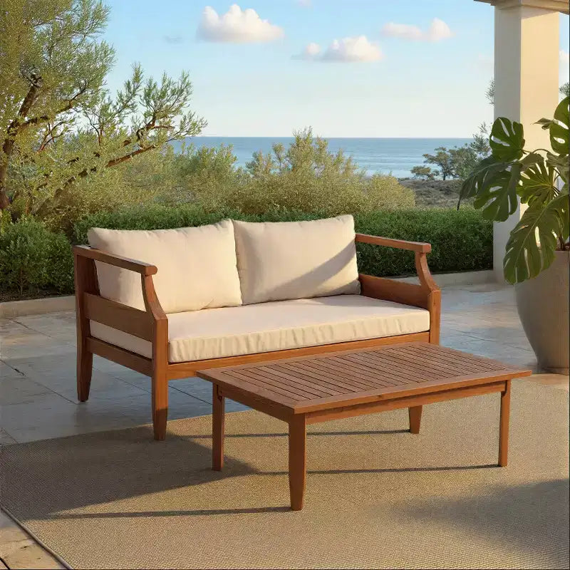 Set da patio Alta panca e tavolo - Interno/Esterno - PAT6812 - Teak Marrone/Crema - Safavieh