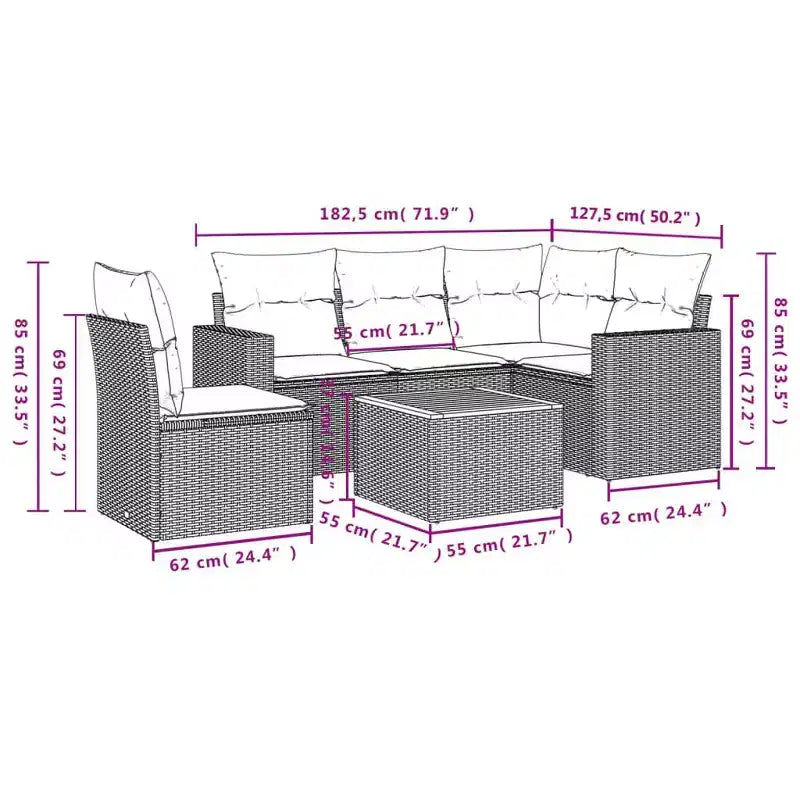 Set Divano da Giardino Modulare vidaXL in Polyrattan con Cuscini