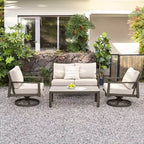 Set da conversazione per patio HAPPATIO, set di mobili da patio a 4 pezzi in alluminio di grandi dimensioni con schienale in corda intrecciata per giardino, portico, balcone