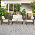 Set da conversazione per patio HAPPATIO, set di mobili da patio a 4 pezzi in alluminio di grandi dimensioni con schienale in corda intrecciata per giardino, portico, balcone